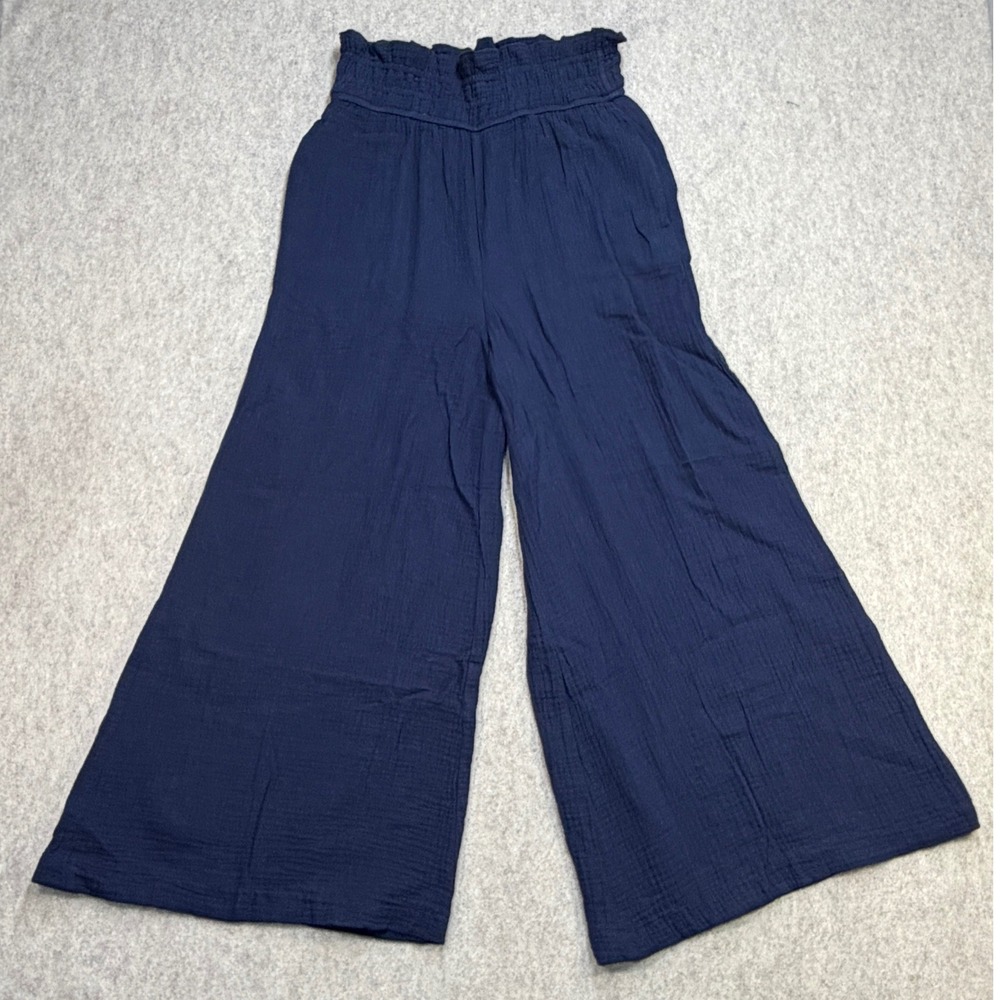 Avah Gauze Wide Leg Pants Women S Blue Boho Coastal Grandma Beachy Gauze Ankle